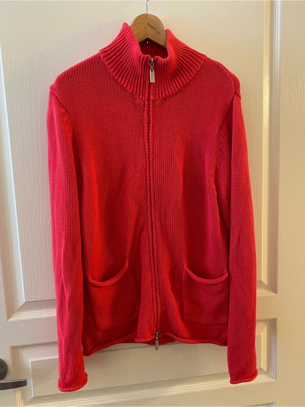 vtg CHICO’S 2-Way Zip Mockneck Sweater in Hot Pink - M